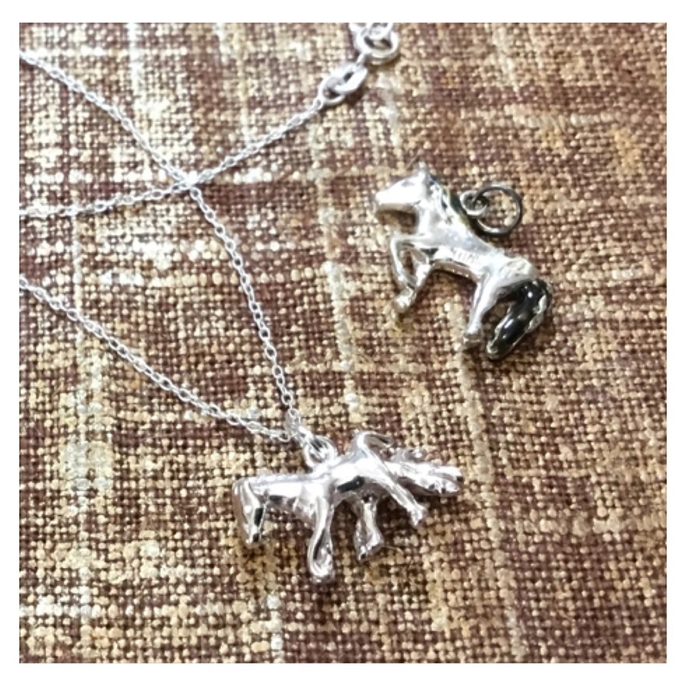 Sterling Silver 2pc Horse Pendants Fine Chain Necklace